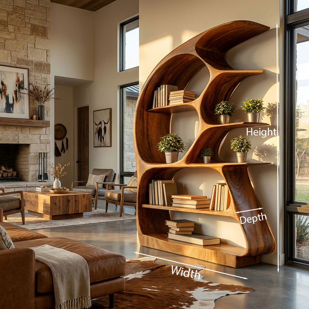 Contemporary Sculptural Bookshelf, solid wood, built to order, view 8