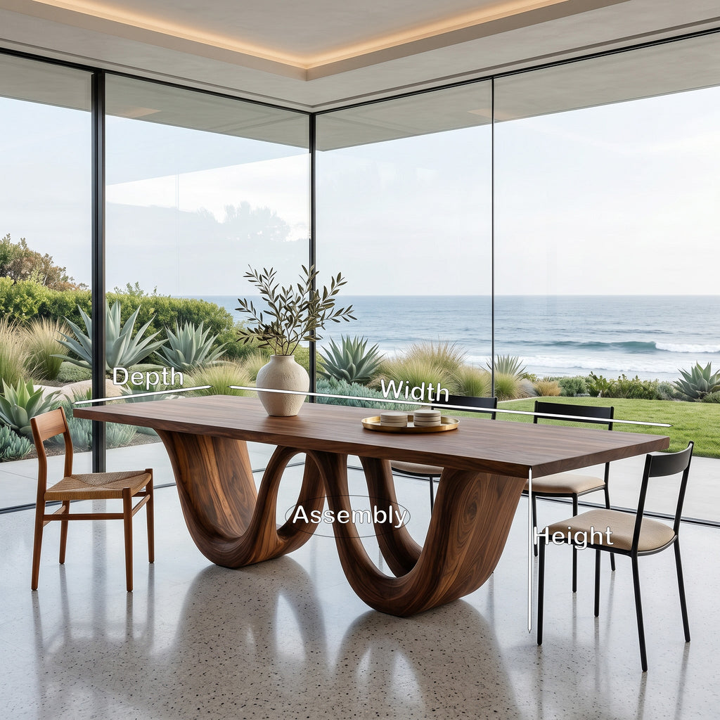 Contemporary Two Wavy Legs Dining Table, solid wood, built to order