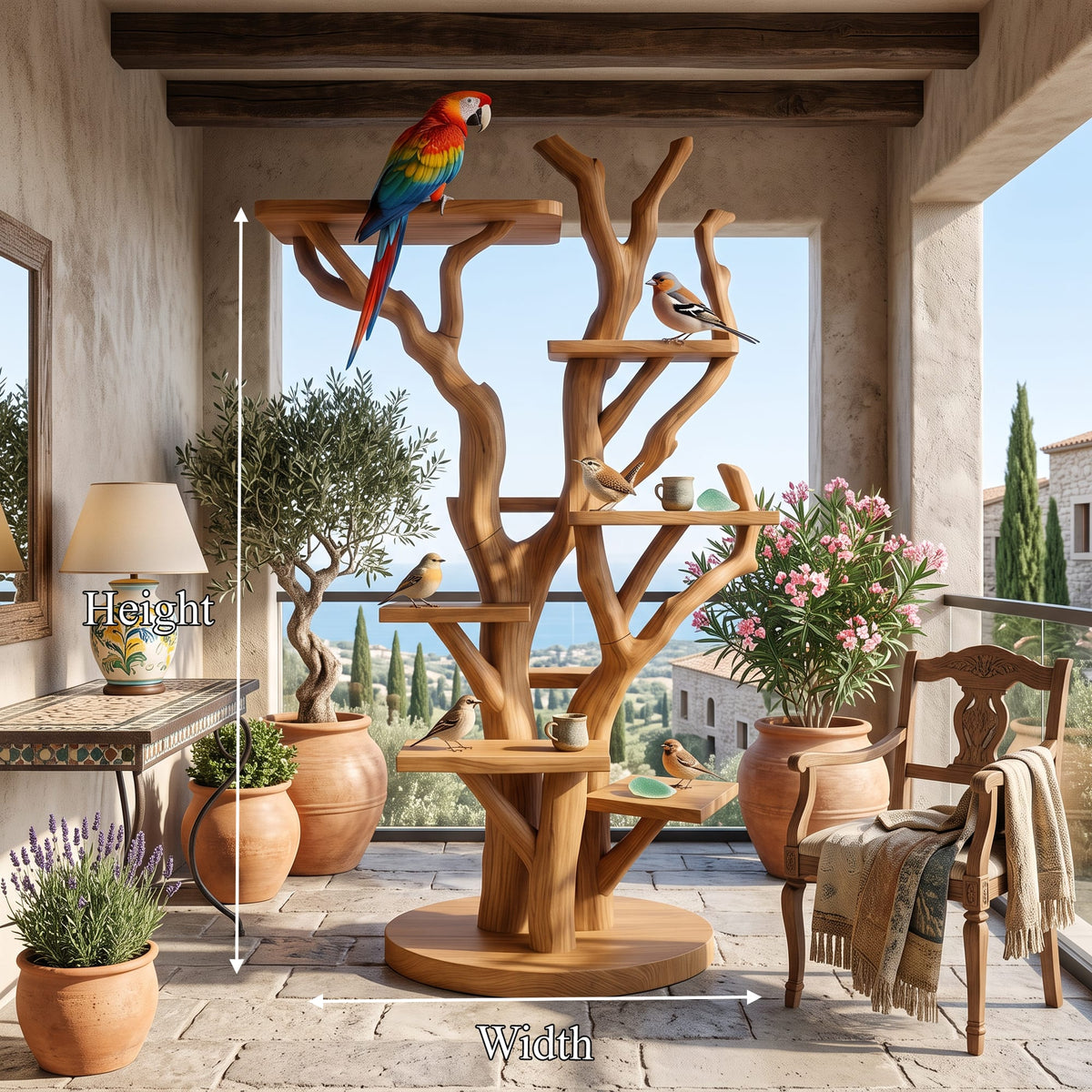 Rustic Bird Activity Stand, solid wood, built to order