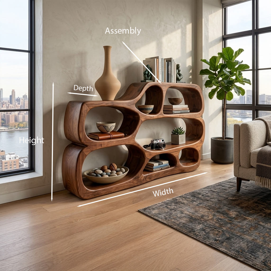 Artistic Curved Bookshelf, solid wood, built to order, view 8
