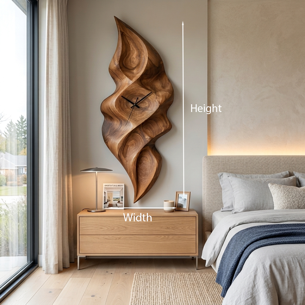 Contemporary Wall Clock with Wave Sculpture, solid wood, built to order, view 8