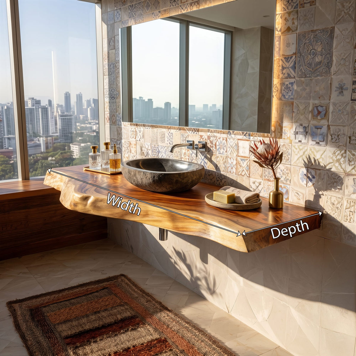 Modern Live Edge Bathroom Vanity Urban Penthouse, solid wood, built to order