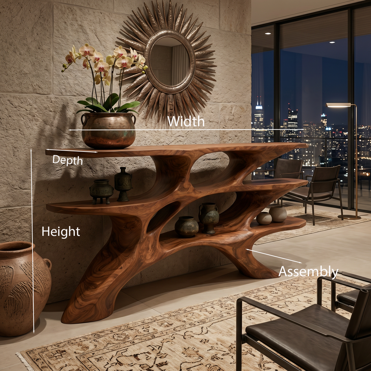 Minimalist Sculptural Console Table, solid wood, built to order, view 8