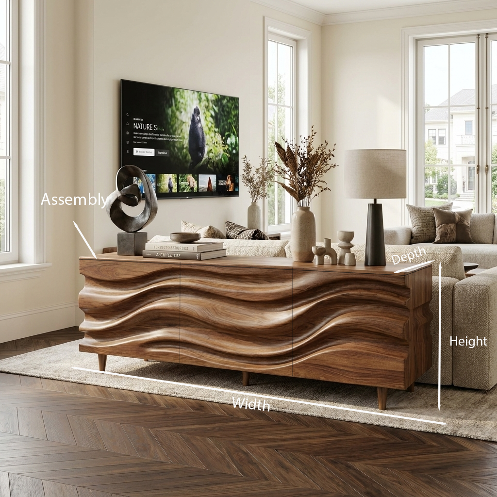 Carved Wave Sideboard, solid wood, built to order, view 8