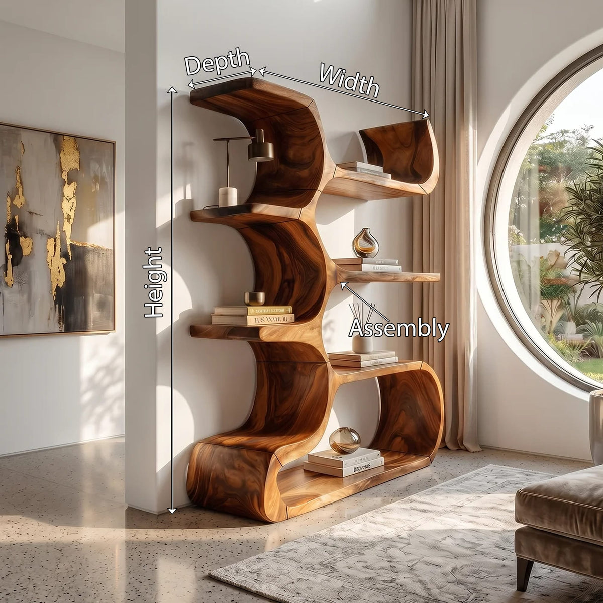 Contemporary Bookcase in Sculpted Curves, solid wood, built to order