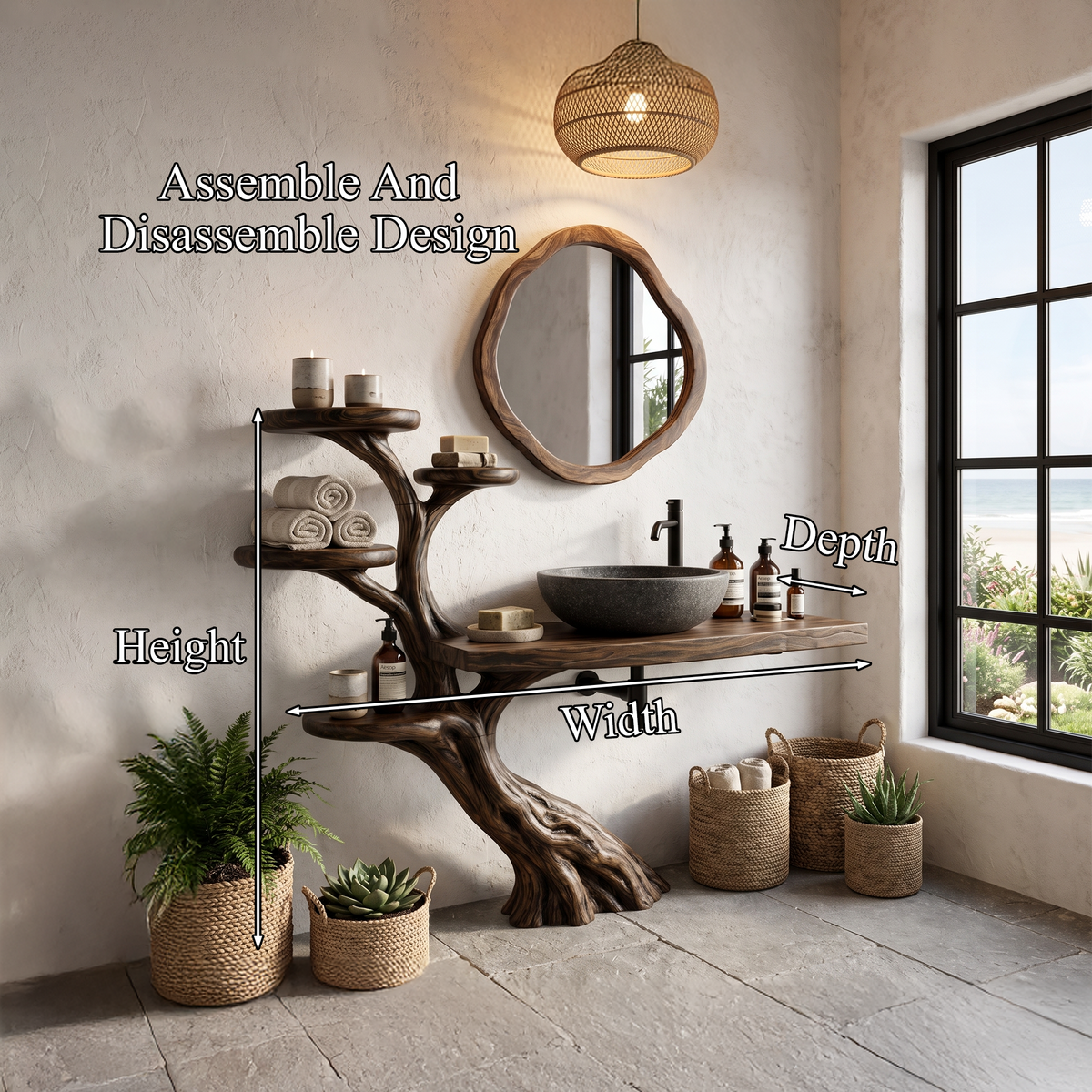 Rustic Bathroom Vanity with Sculptural Structure, solid wood, built to order, view 8