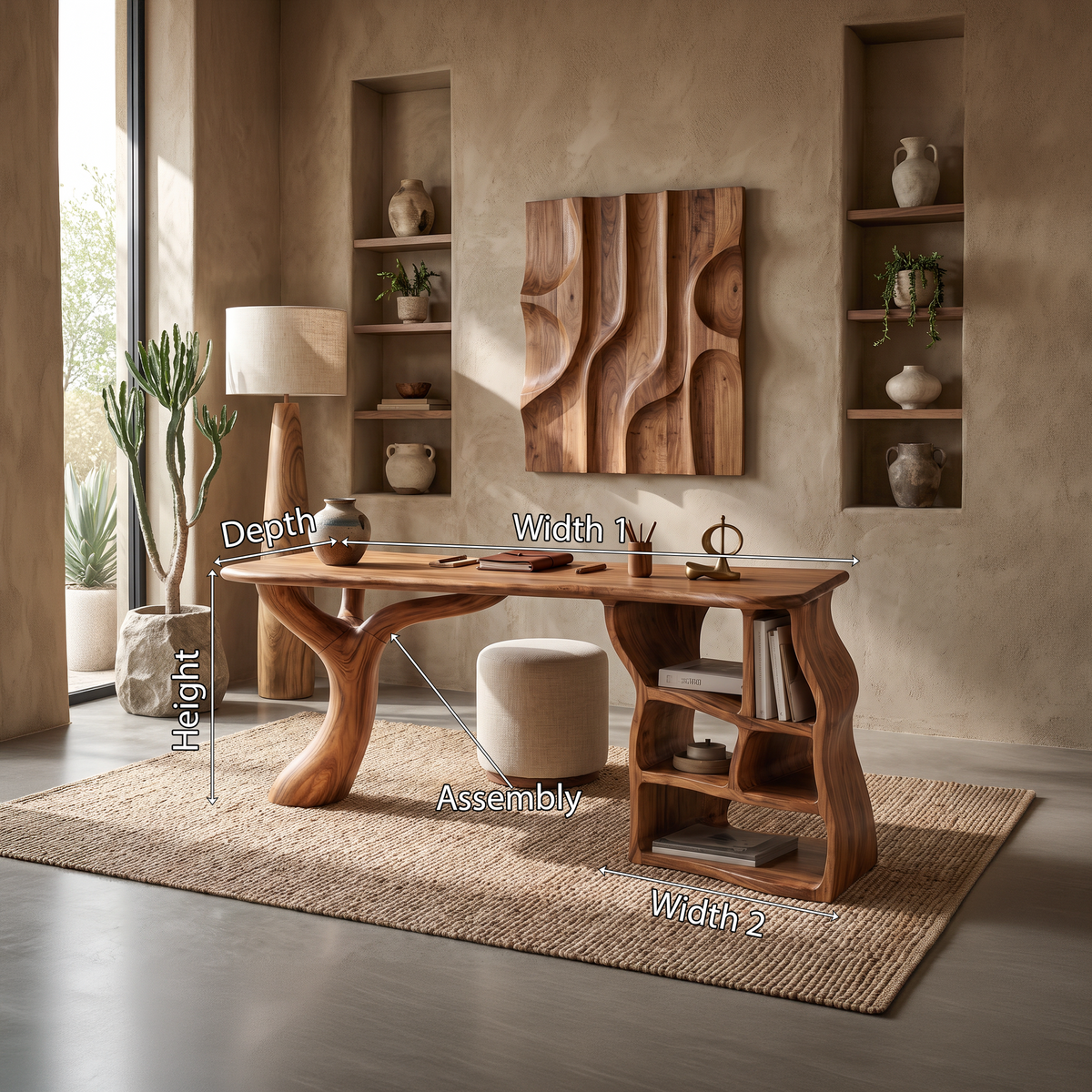 Artistic Sculptural Writing Desk Home Office Bedroom, solid wood, built to order, view 8