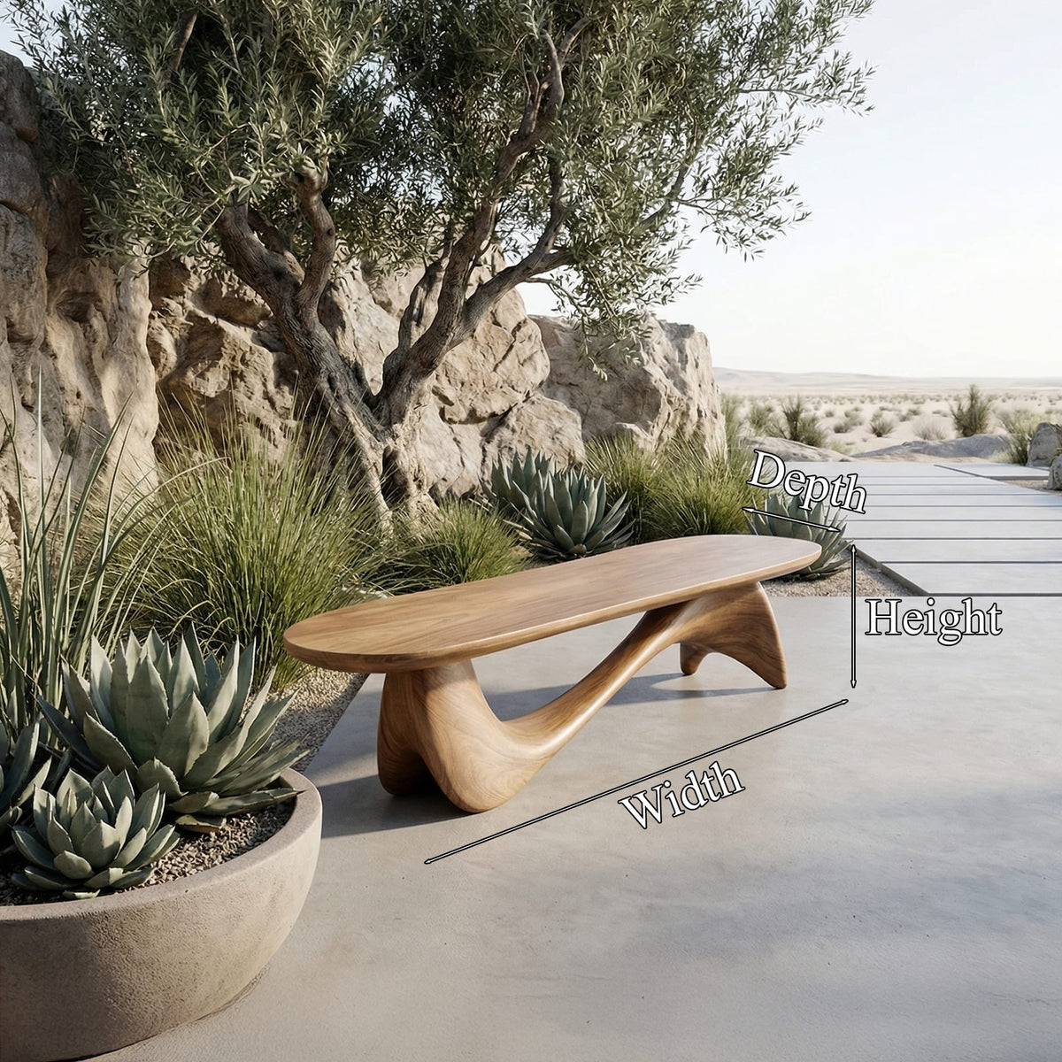 Organic Wave Bench Solid Elegant Flowing Curve Design Garden and Outdoor Space, solid wood, built to order