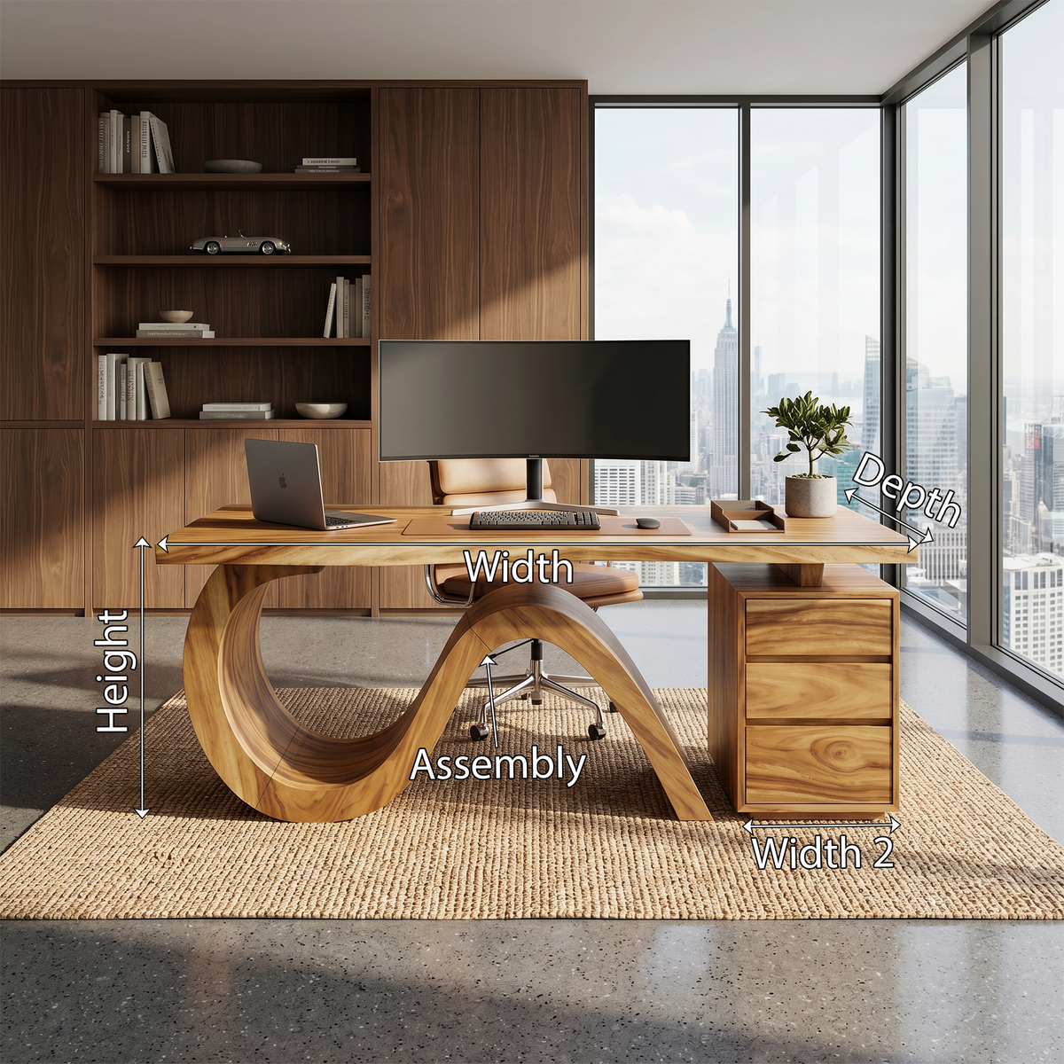 Organic Live Edge Executive Desk City Office, solid wood, built to order, view 8