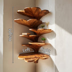 Boho Leaf Shaped Wooden Corner Shelf, solid wood, built to order