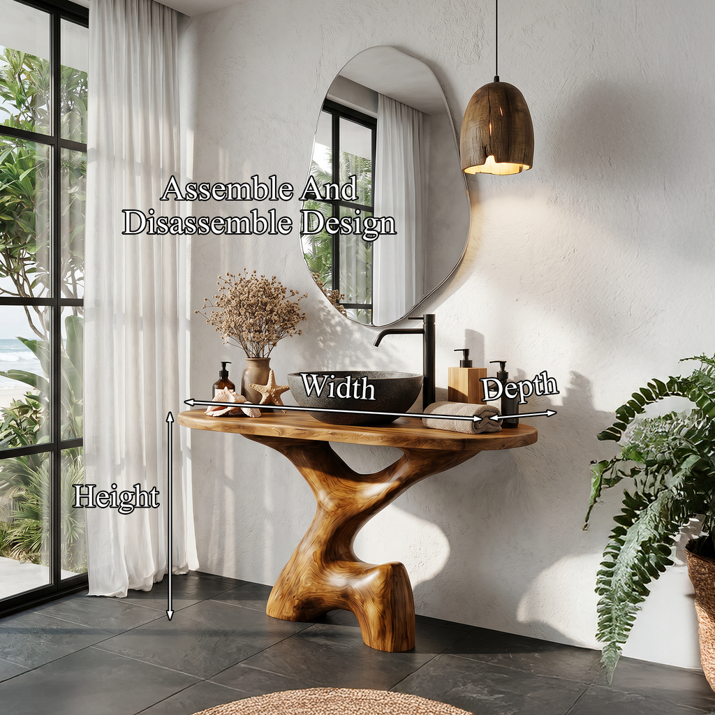 Contemporary Sculptural Bathroom Vanity Freestanding Sink Console, solid wood, built to order, view 8