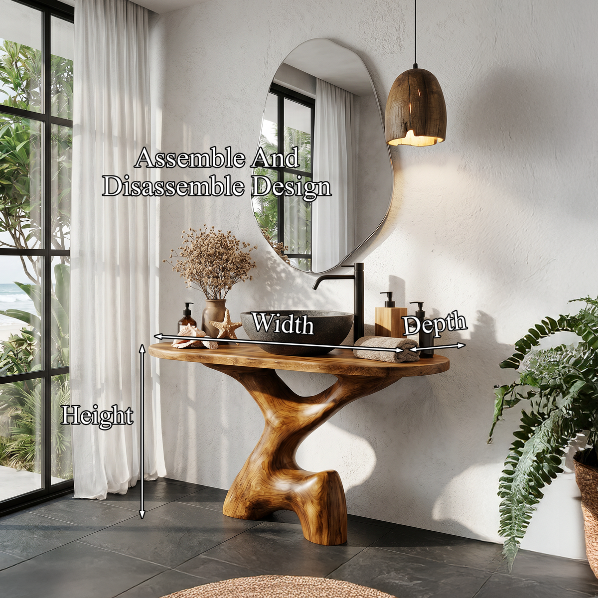 Contemporary Sculptural Bathroom Vanity Freestanding Sink Console, solid wood, built to order, view 8