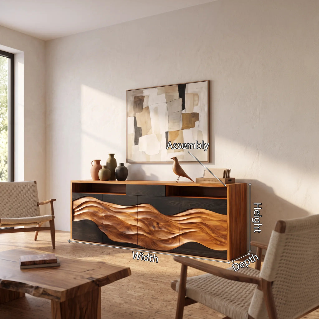 Wave Carved Buffet Dining Room, solid wood, built to order, view 2