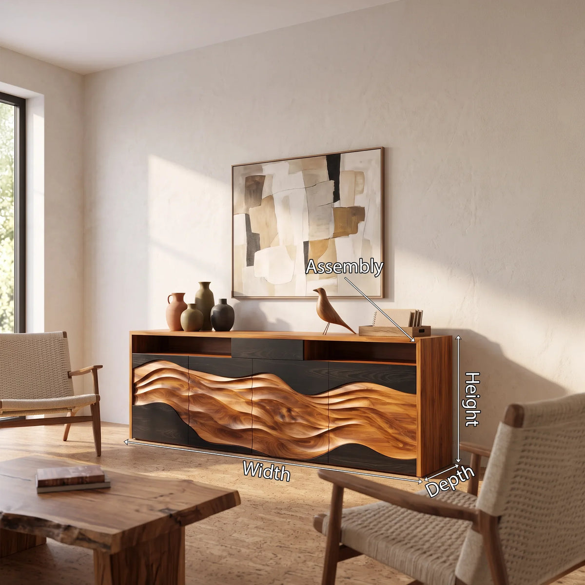 Wave Carved Buffet Dining Room, solid wood, built to order, view 2