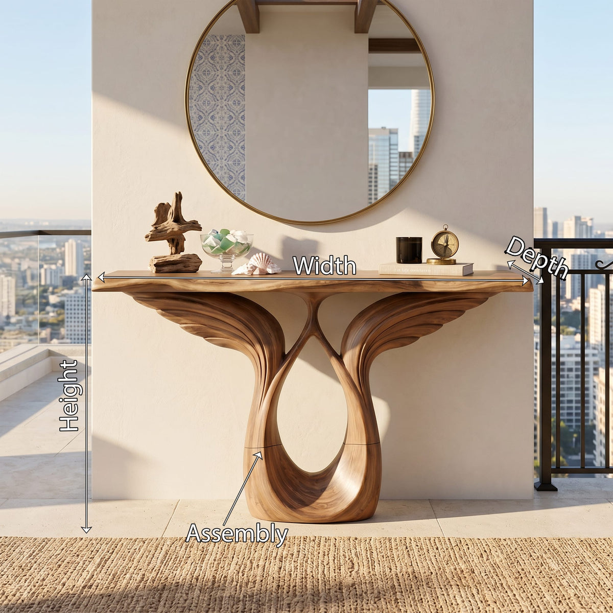 Winged Console Table Designer Residence, solid wood, built to order