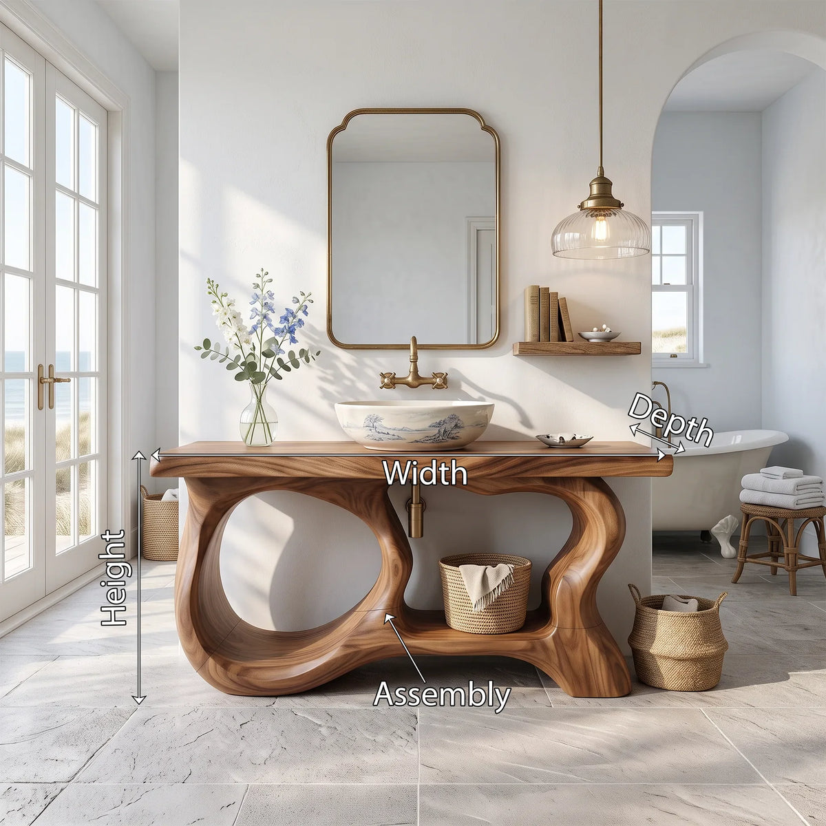 Organic Sculptural Bathroom Vanity Coastal Bathroom, solid wood, built to order, view 8