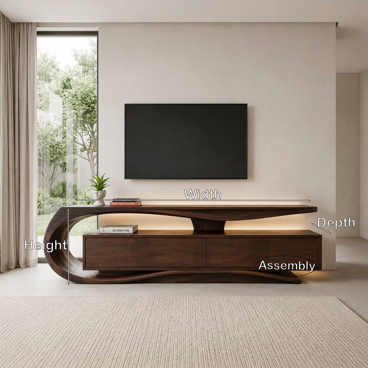 Curved Wooden TV Console, solid wood, built to order, view 8