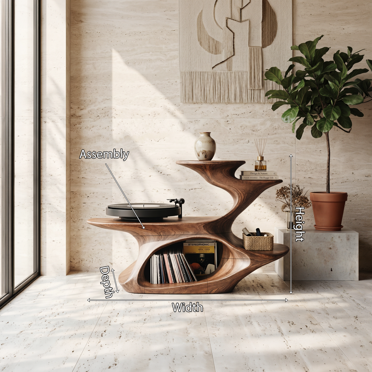 Live Edge Record Stand Living Room, solid wood, built to order, view 8