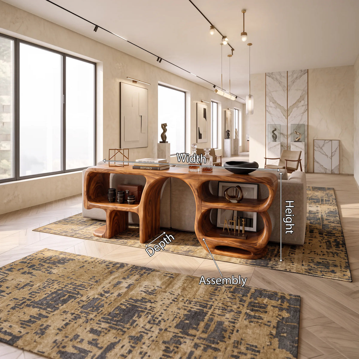 Modern Curved Frame Console, solid wood, built to order