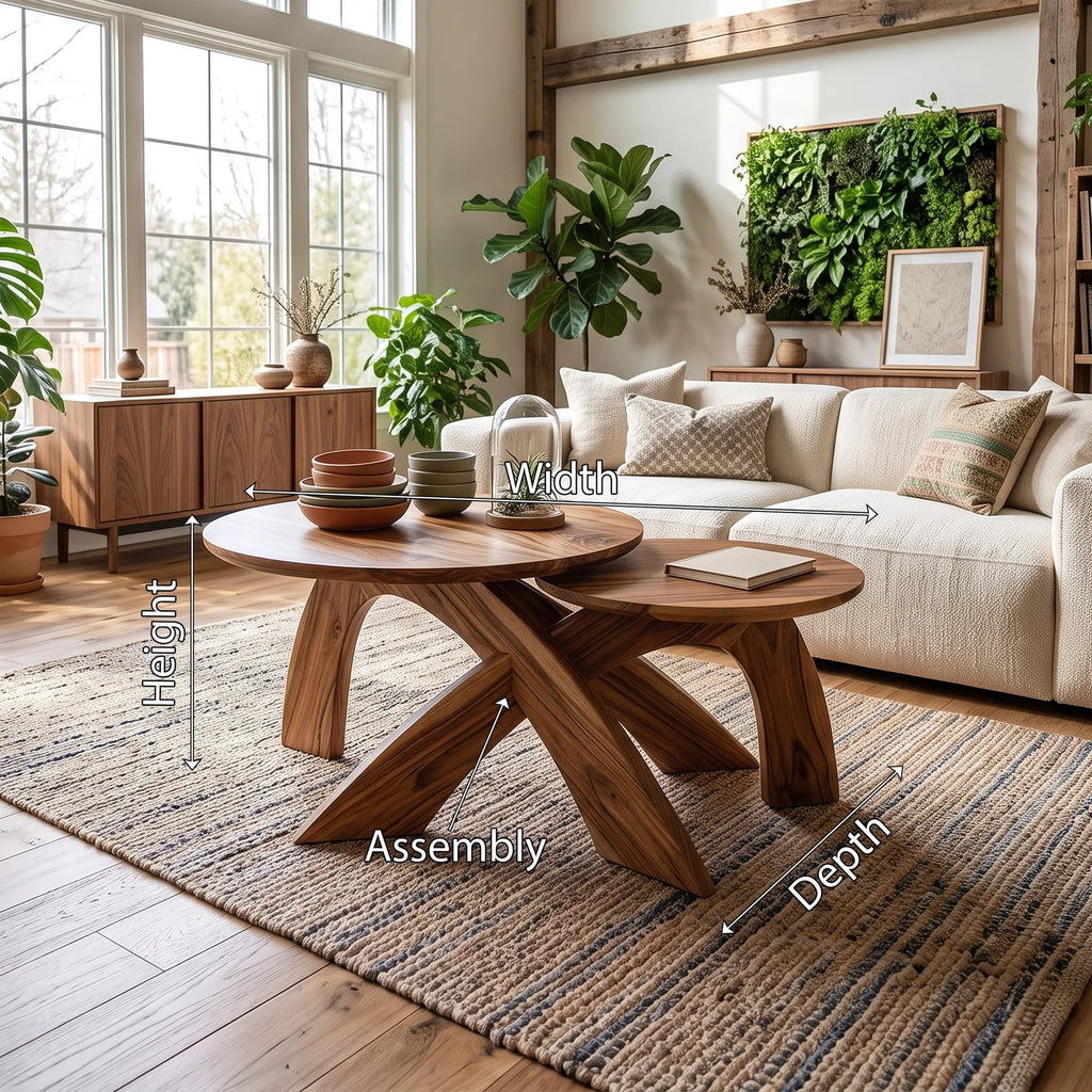 Mid Century Round Coffee Table Biophilic Living Room, solid wood, built to order