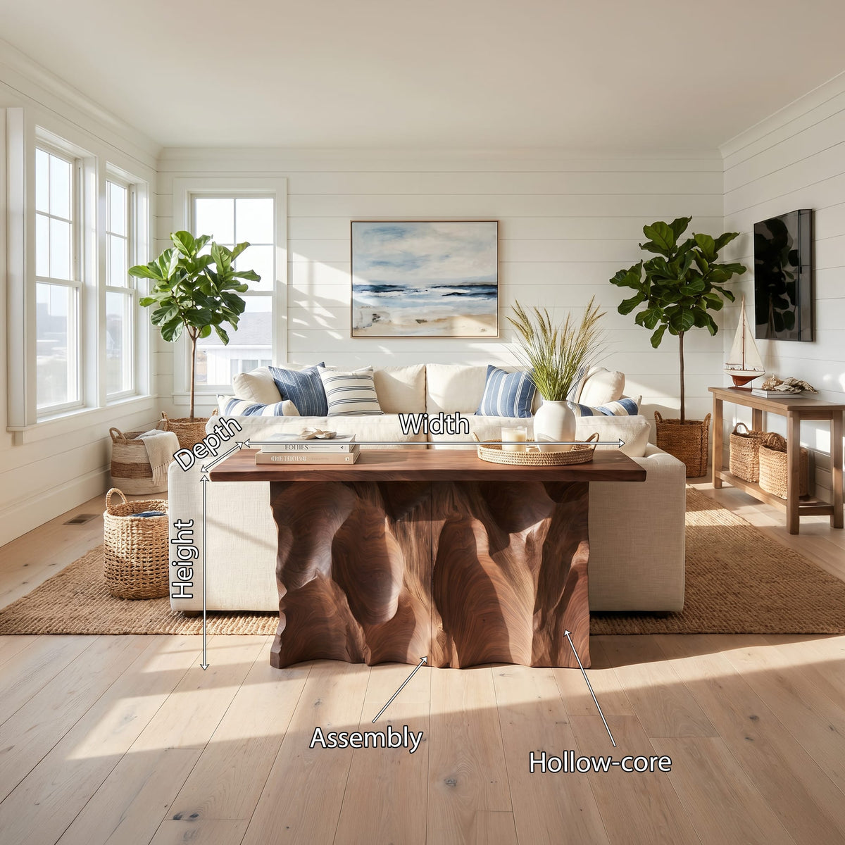 Minimalist Raw Edge Hall Table, solid wood, built to order