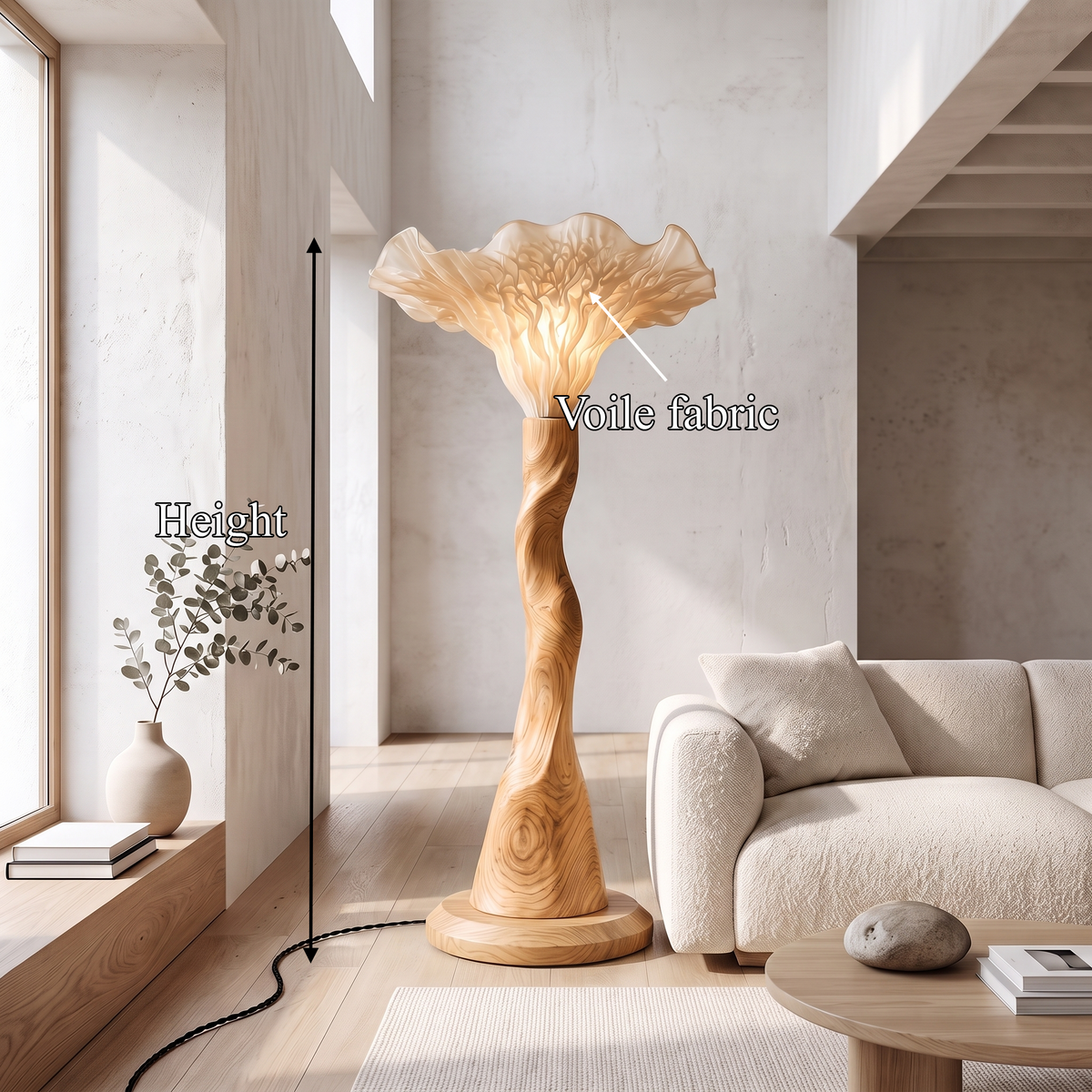 Modern Floor Lamp Organic Mushroom Design Living Room, solid wood, built to order, view 8