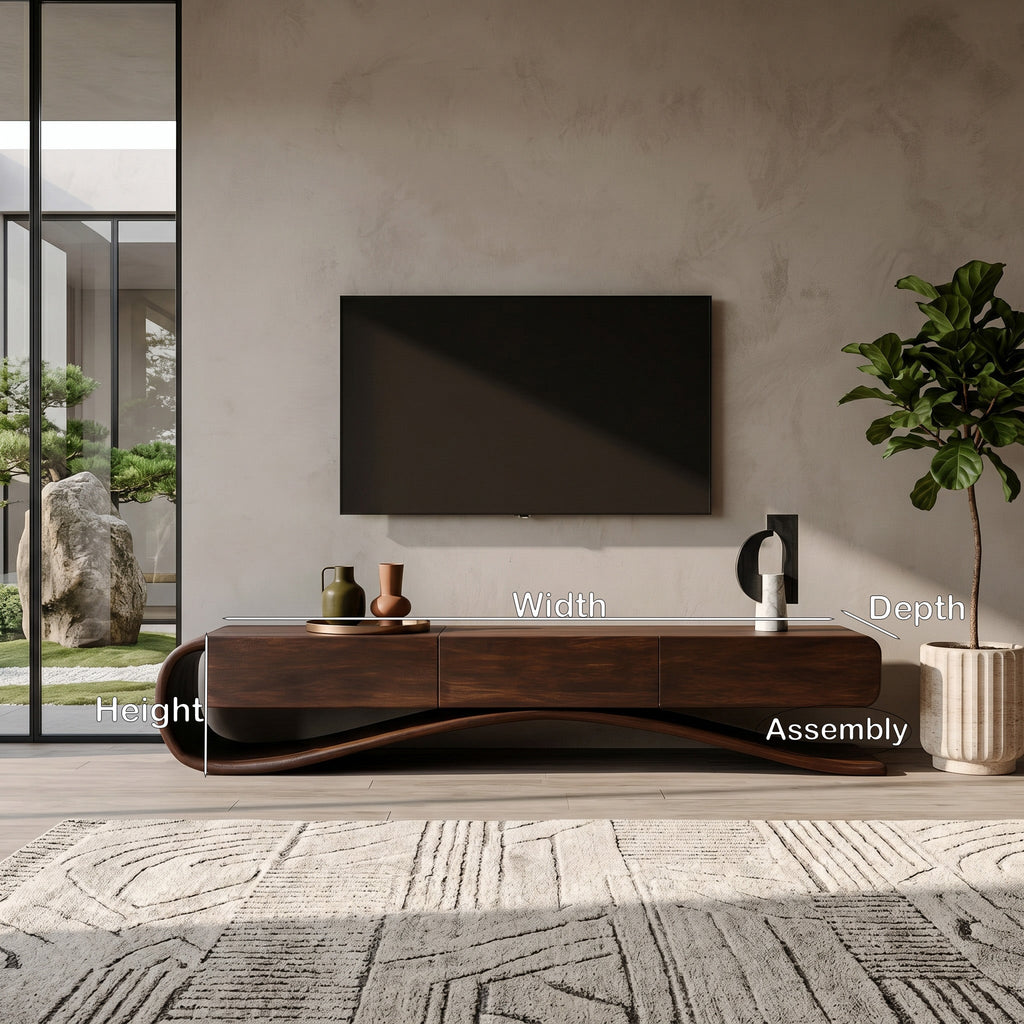 Organic Modern Cantilever TV Console, solid wood, built to order, view 8