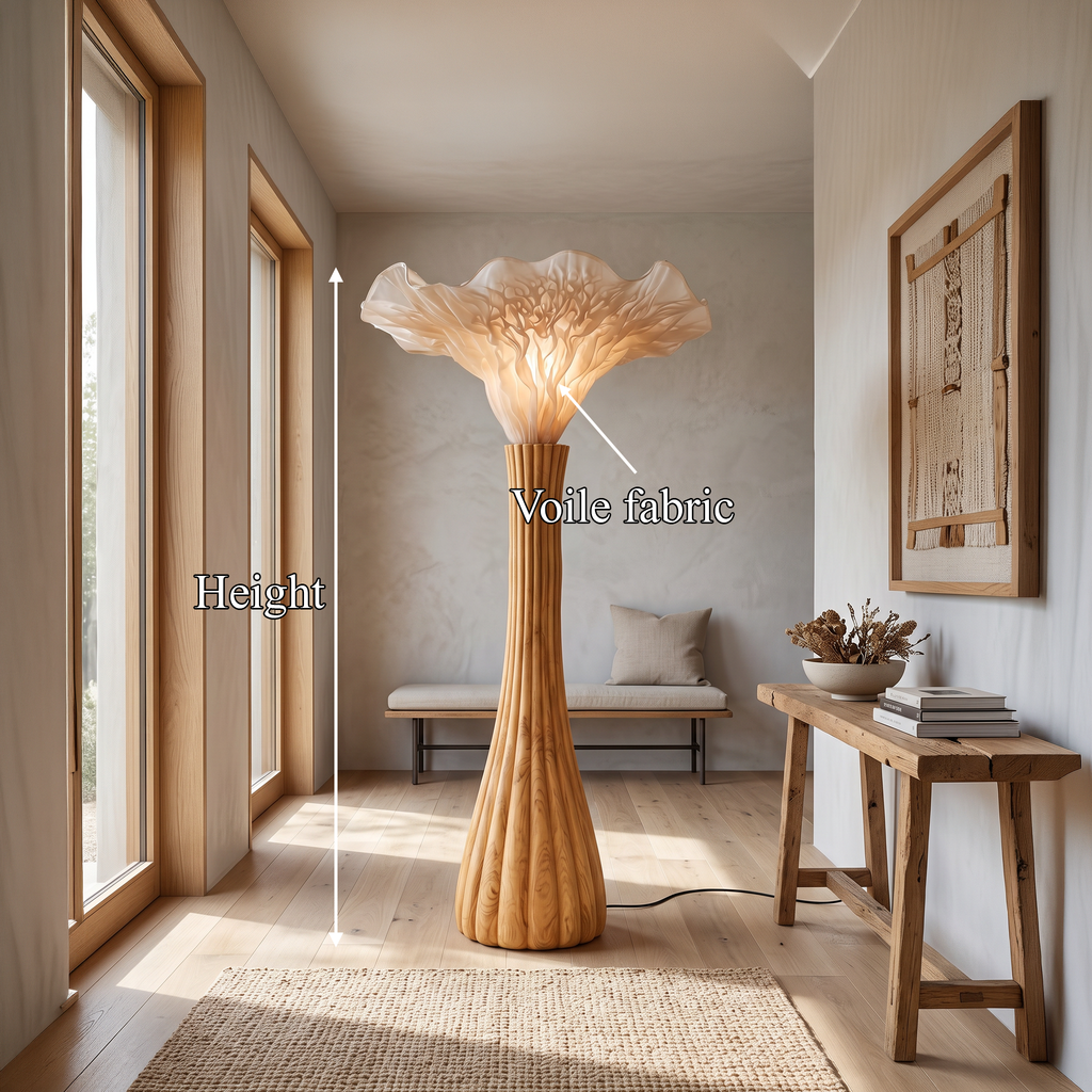 Japandi Floor Lamp Sculptural Mushroom Form Bedroom, solid wood, built to order, view 8