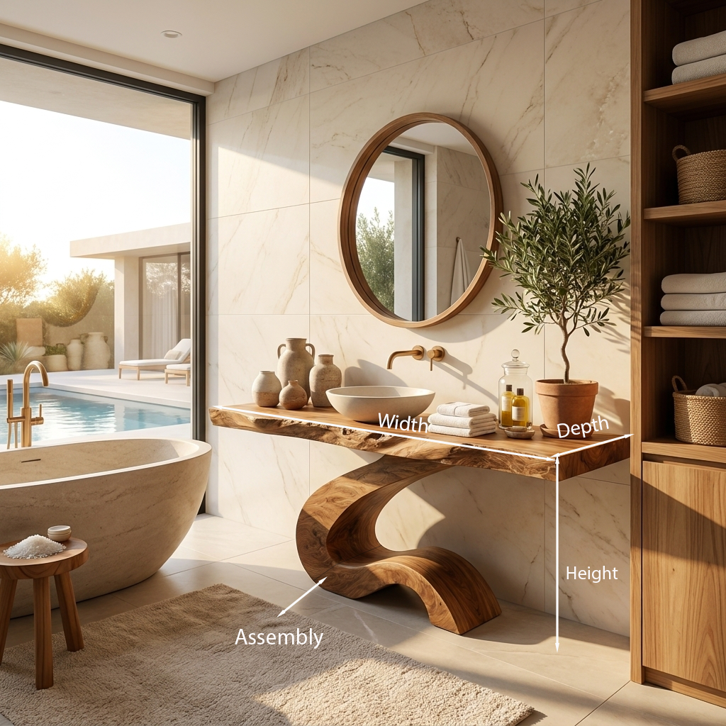 Bathroom Vanity with Organic S Curve Support, solid wood, built to order, view 8
