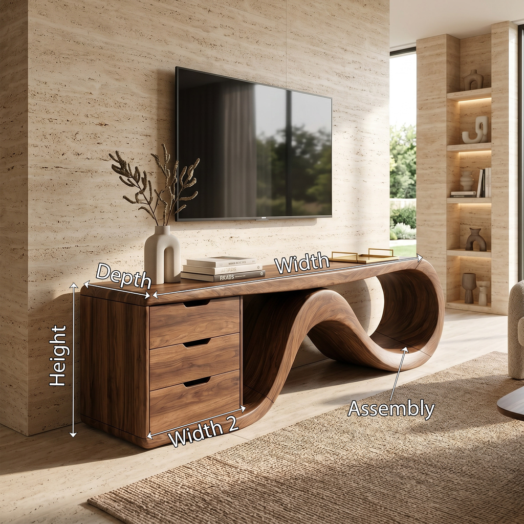 Wave Form Wooden Media Console Residence, solid wood, built to order, view 8