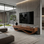 Modern Curved Base Floating Top TV Console, solid wood, built to order, view 8