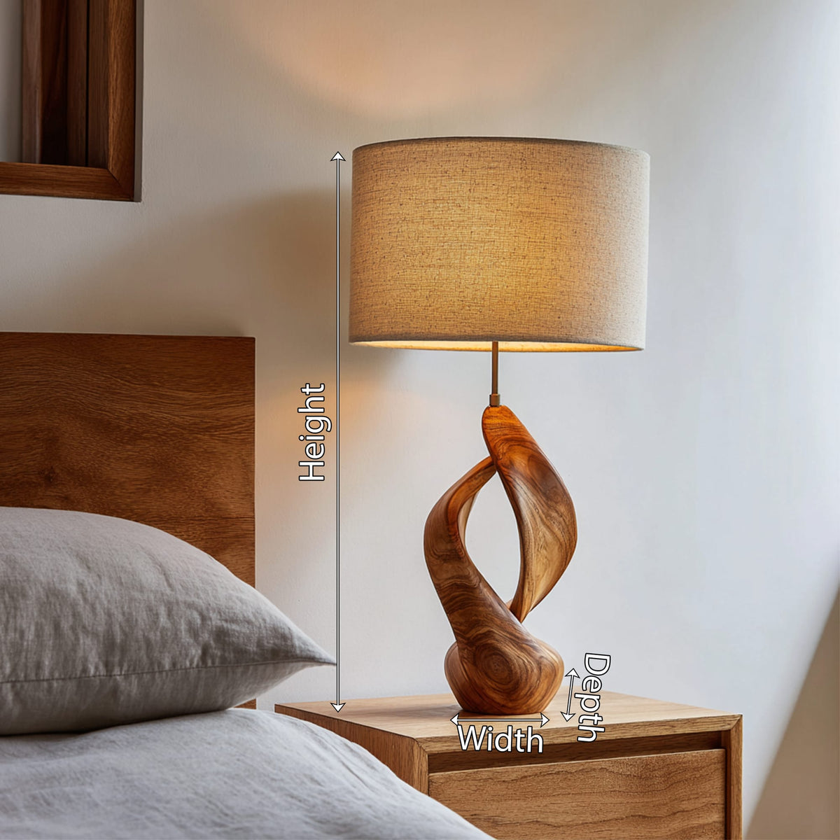 Boho Accent Table Lamp Bedroom Living Room Corner Space, solid wood, built to order