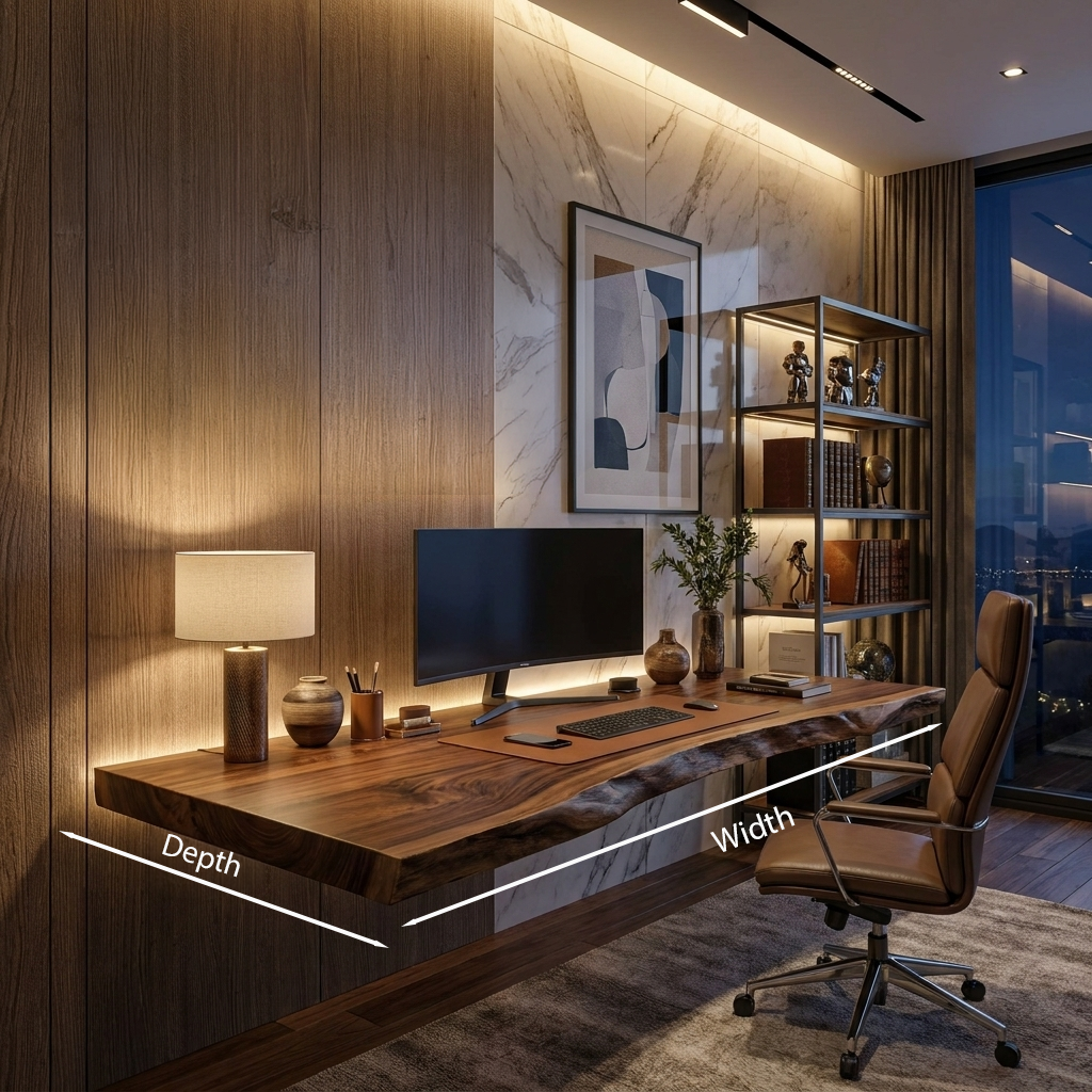 Modern Live Edge Floating Desk, solid wood, built to order, view 8