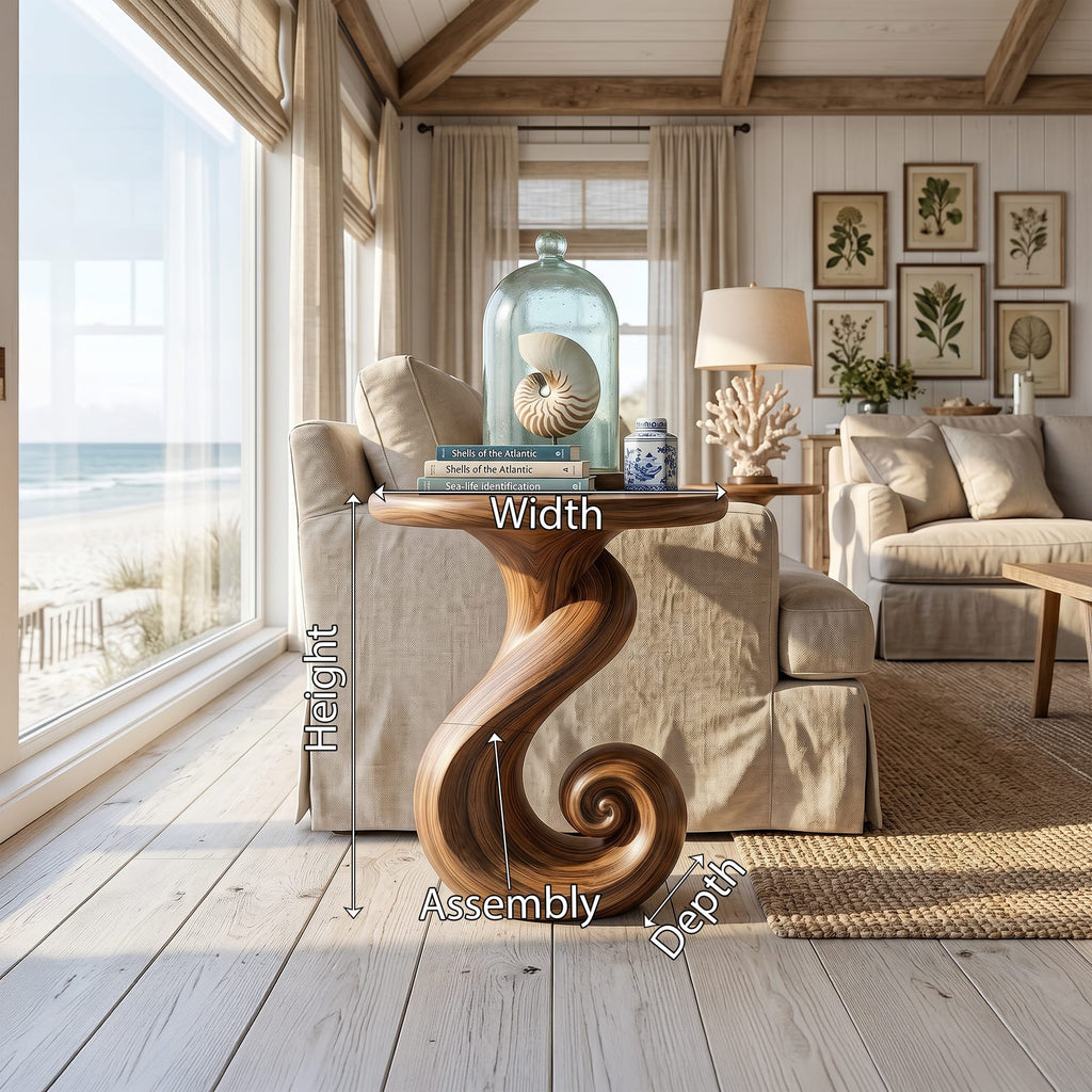 Coastal Spiral Accent Table Beachfront Cottage, solid wood, built to order