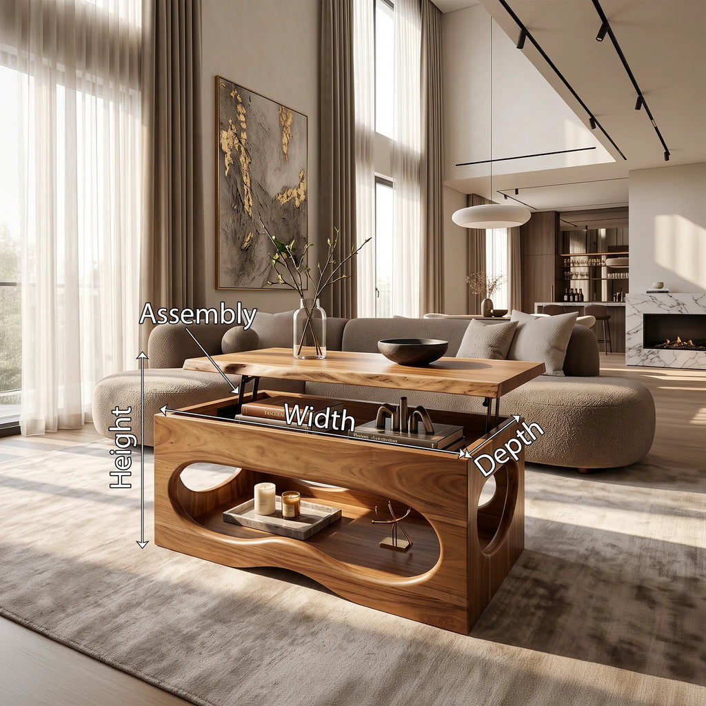 Organic Modern Lift Top Coffee Table Living Room, solid wood, built to order, view 2