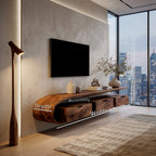 Minimal Curved Floating TV Console with Drawers, solid wood, built to order, view 8