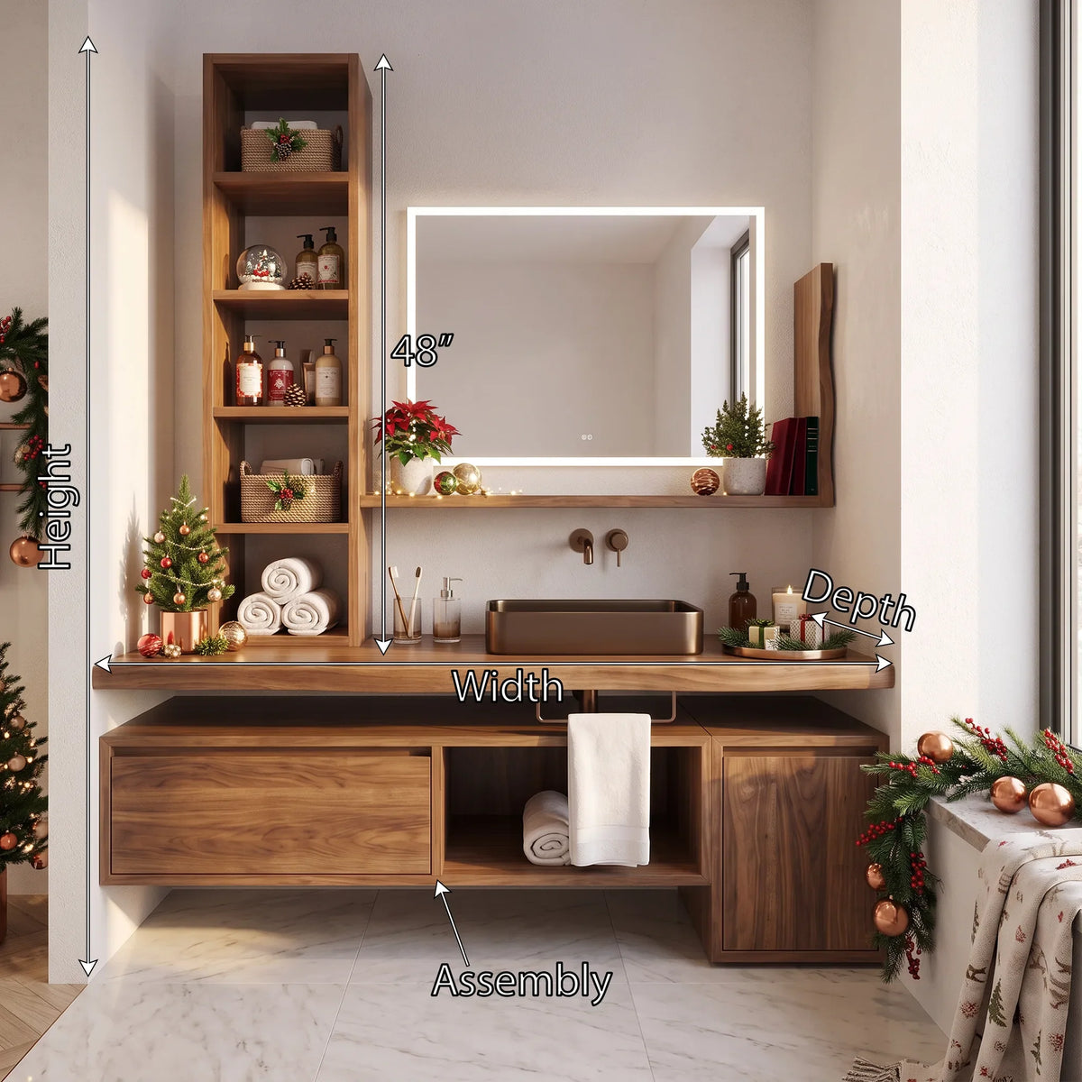 Handcrafted Floating Vanity Cottage, solid wood, built to order