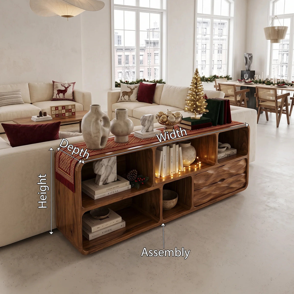 Mid Century Storage Console Table Living Room, solid wood, built to order