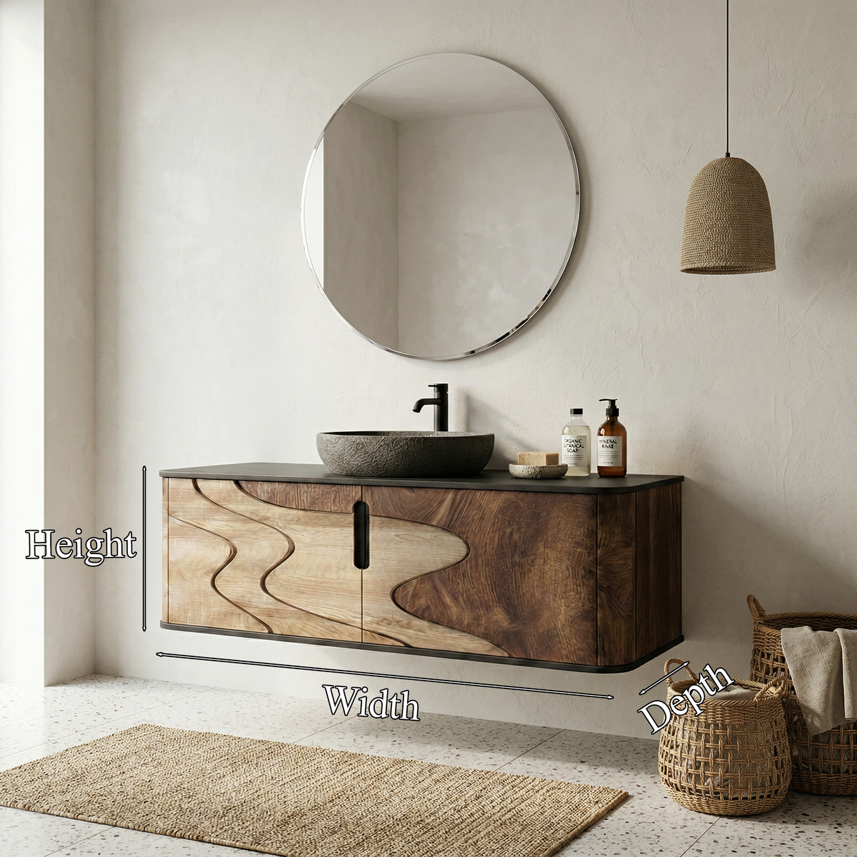 Organic Flow Bathroom Vanity Solid Curved Front Storage Bathroom, solid wood, built to order, view 8