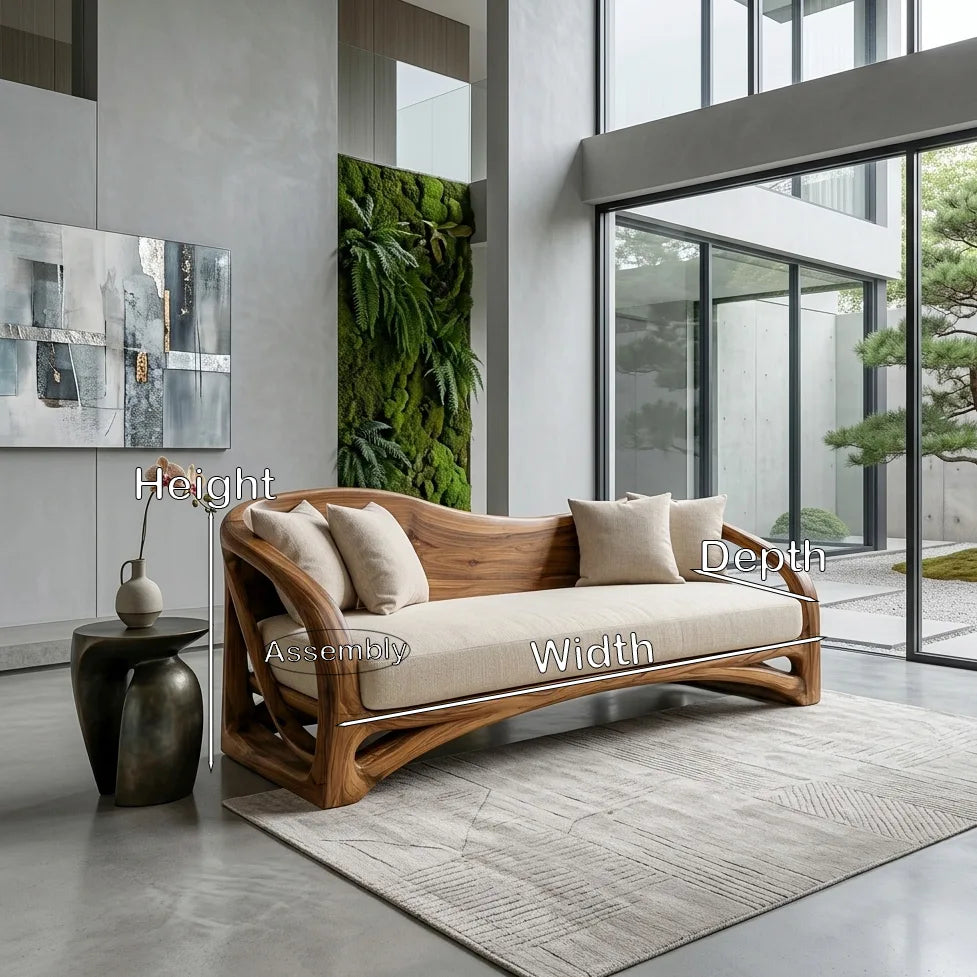Organic Wooden Sofa with Sculptural Curved Frame, solid wood, built to order, view 8