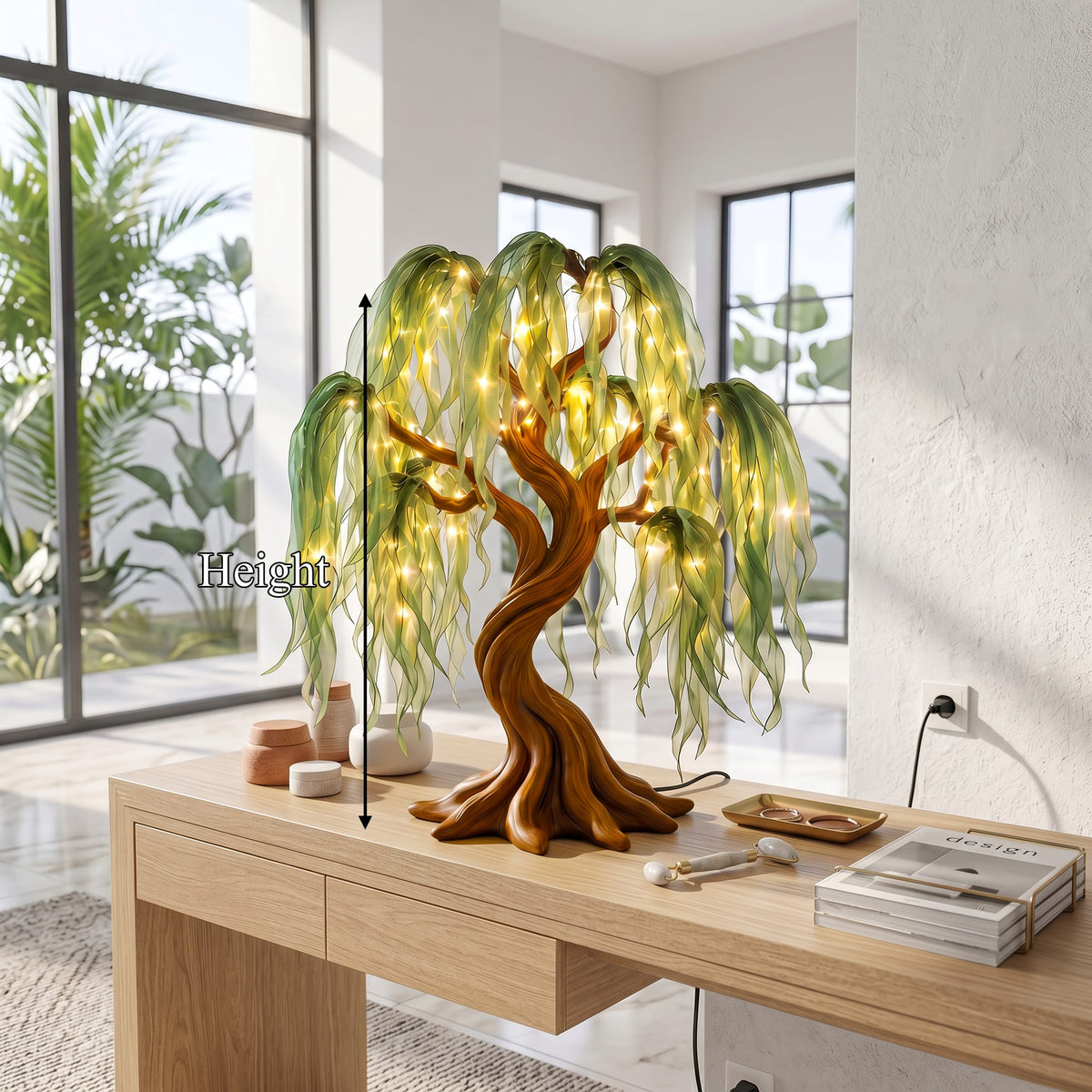 Contemporary Sculptural Tree Table Lamp, solid wood, built to order