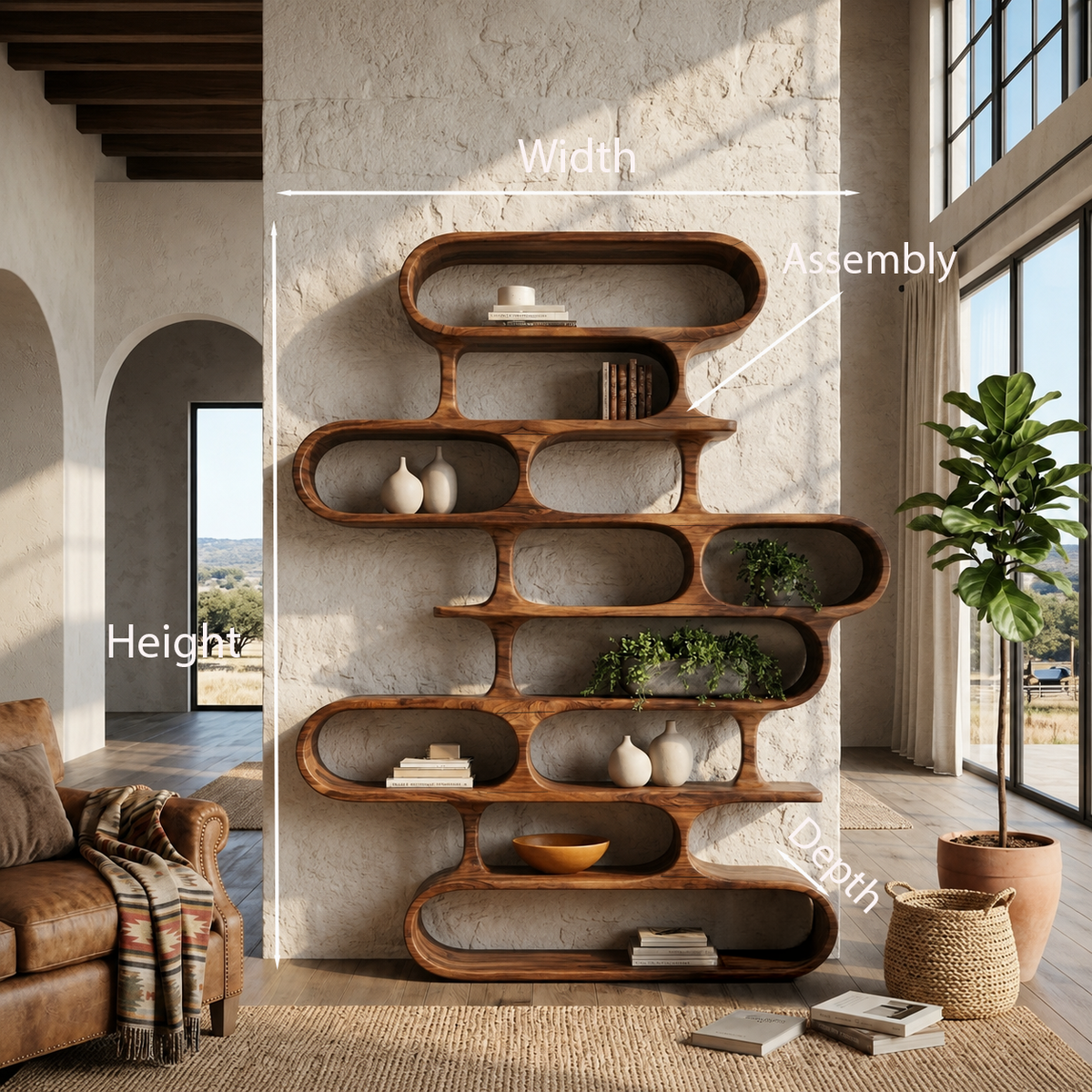 Organic Sculptural Wood Bookshelf with Curved Form, solid wood, built to order, view 8