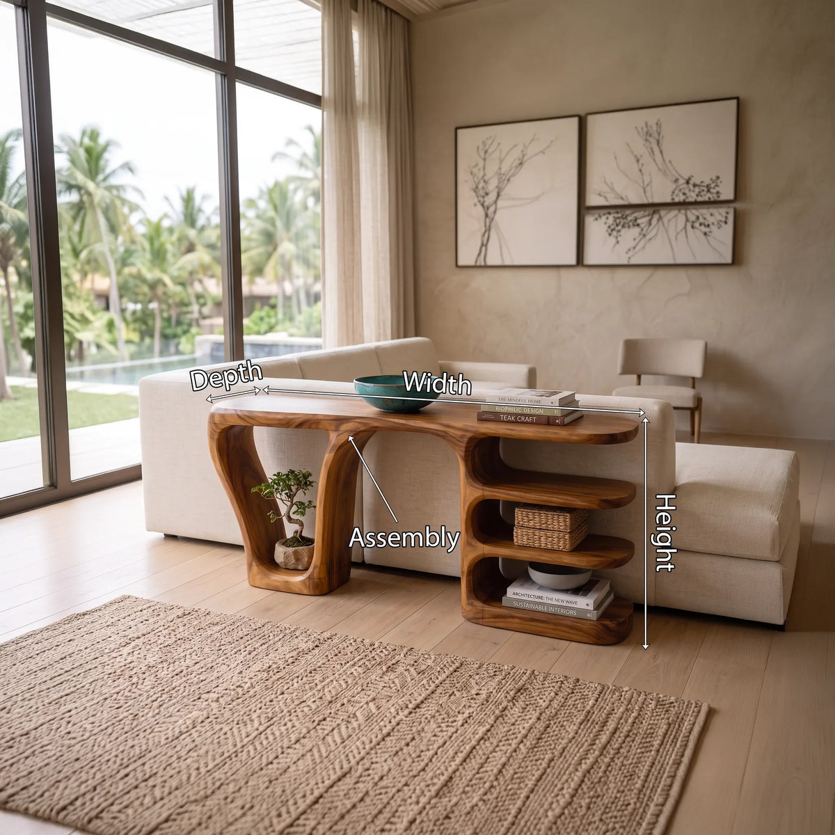 Minimalist Layered Console Table, solid wood, built to order, view 8