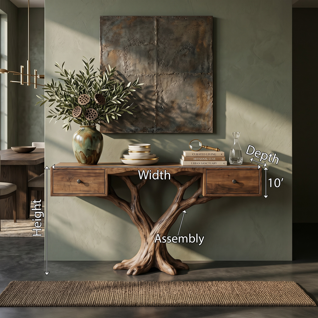 Organic Live Edge Console Table Contemporary Hallway, solid wood, built to order, view 8
