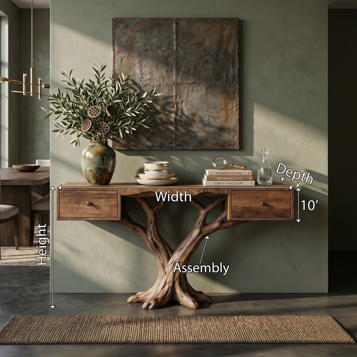 Organic Live Edge Console Table Contemporary Hallway, solid wood, built to order, view 8