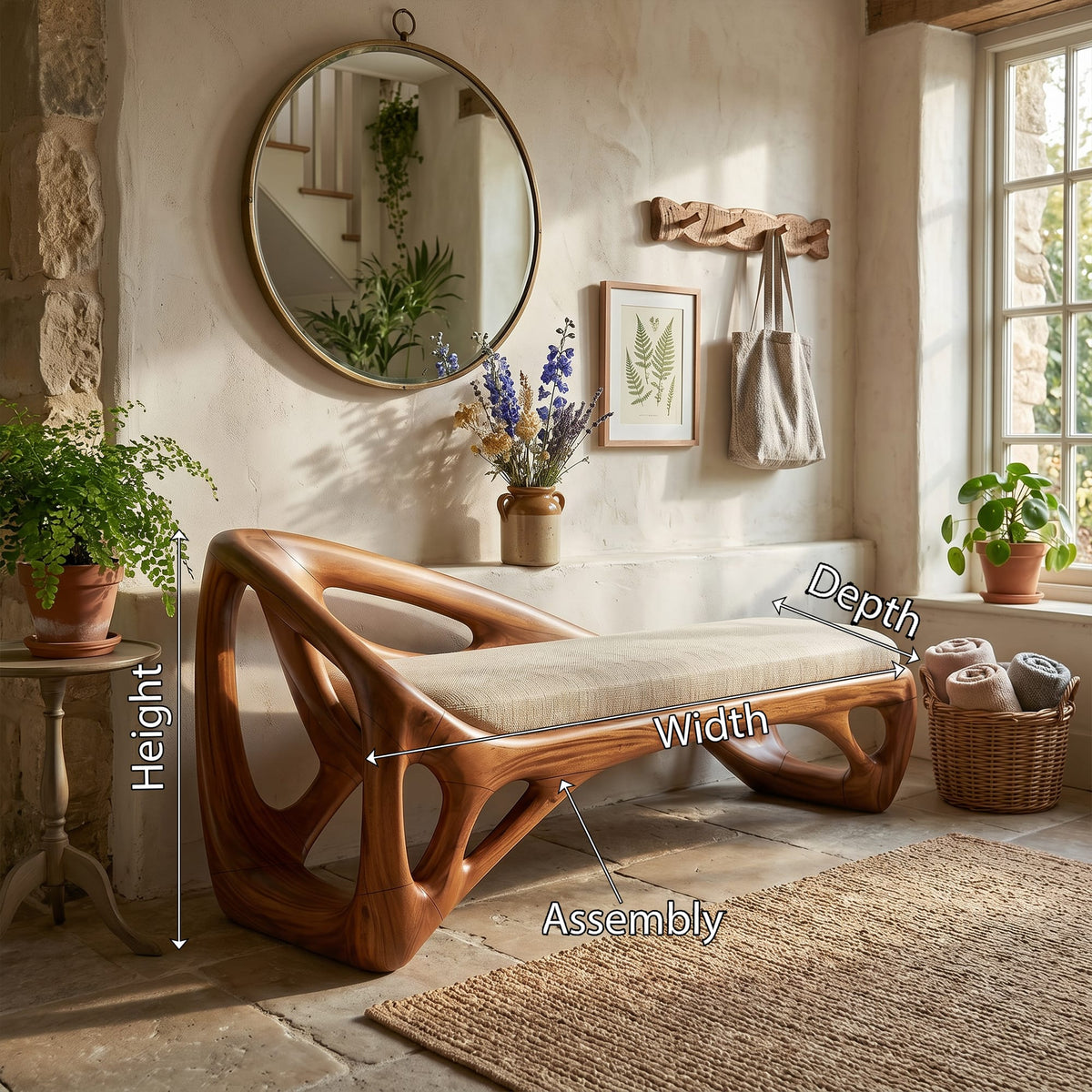 Live Edge Dining Bench Rustic, solid wood, built to order