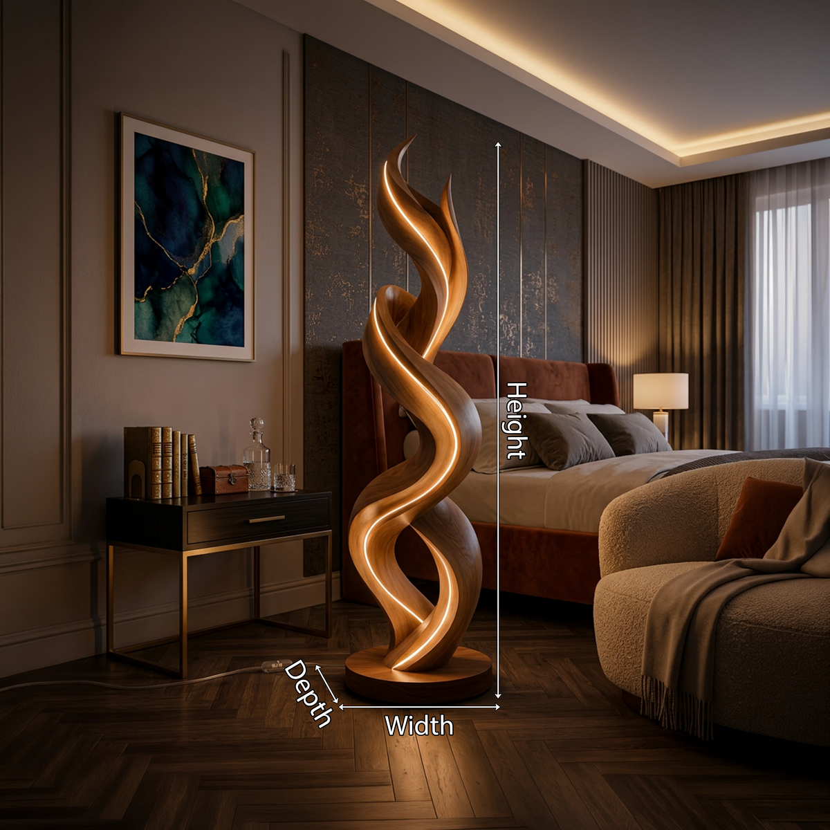 Organic Tree Lamp with Hooks, solid wood, built to order, view 8