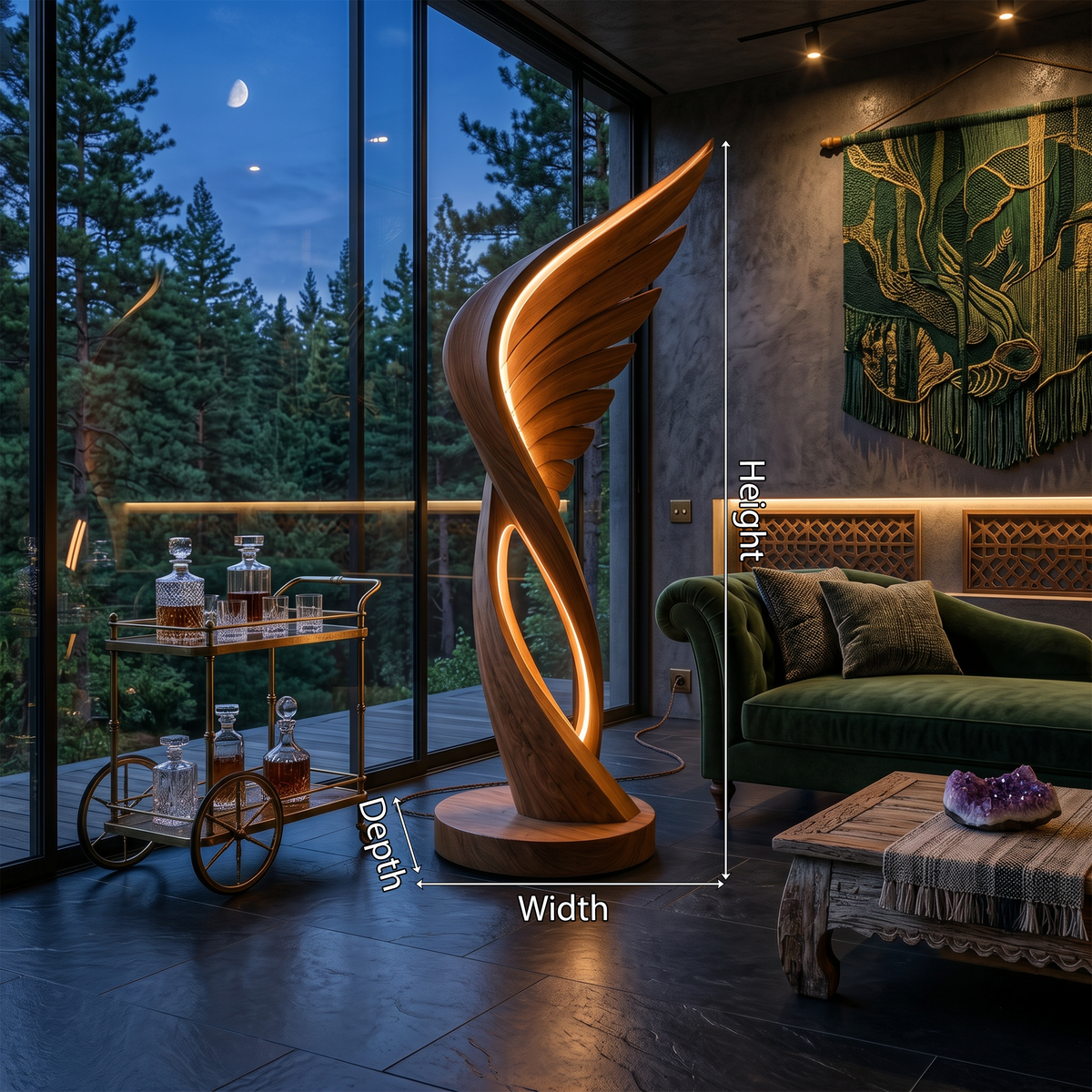 Organic Folding Wing Floor Lamp, solid wood, built to order, view 8