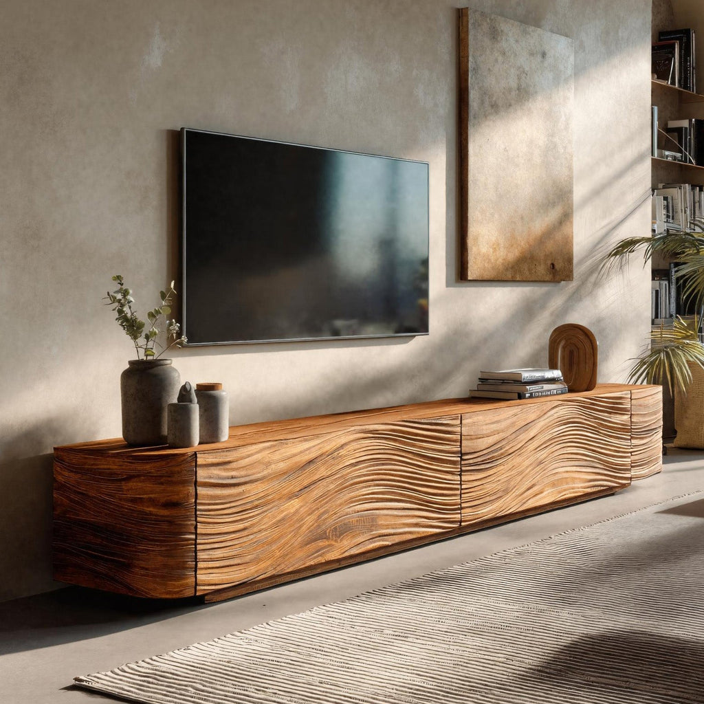 Minimalist Wave TV Console, solid wood, built to order