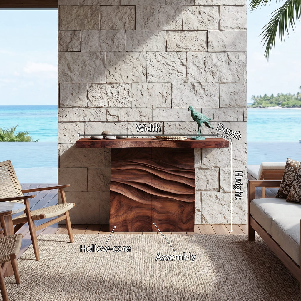 Contemporary Carved Entry Table, solid wood, built to order